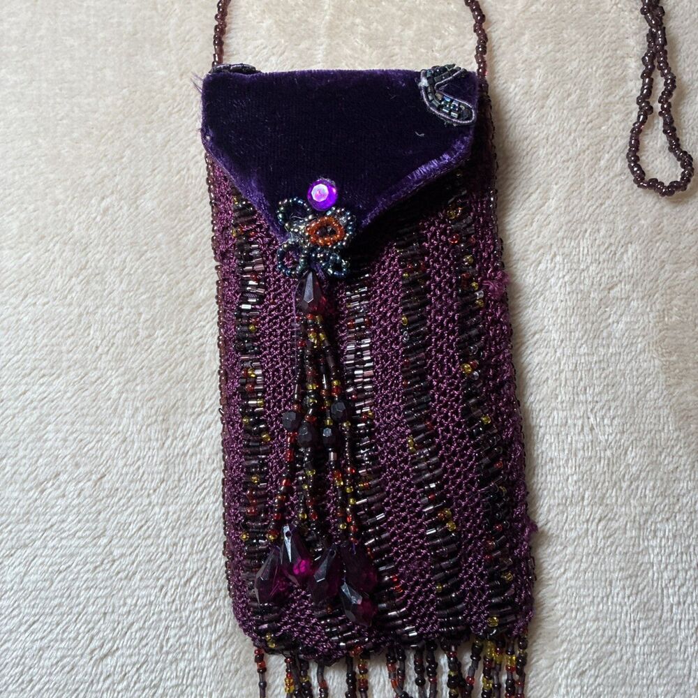 Vintage Wague Signed Purple Wine Beaded Evening Bag Handmade Stunning